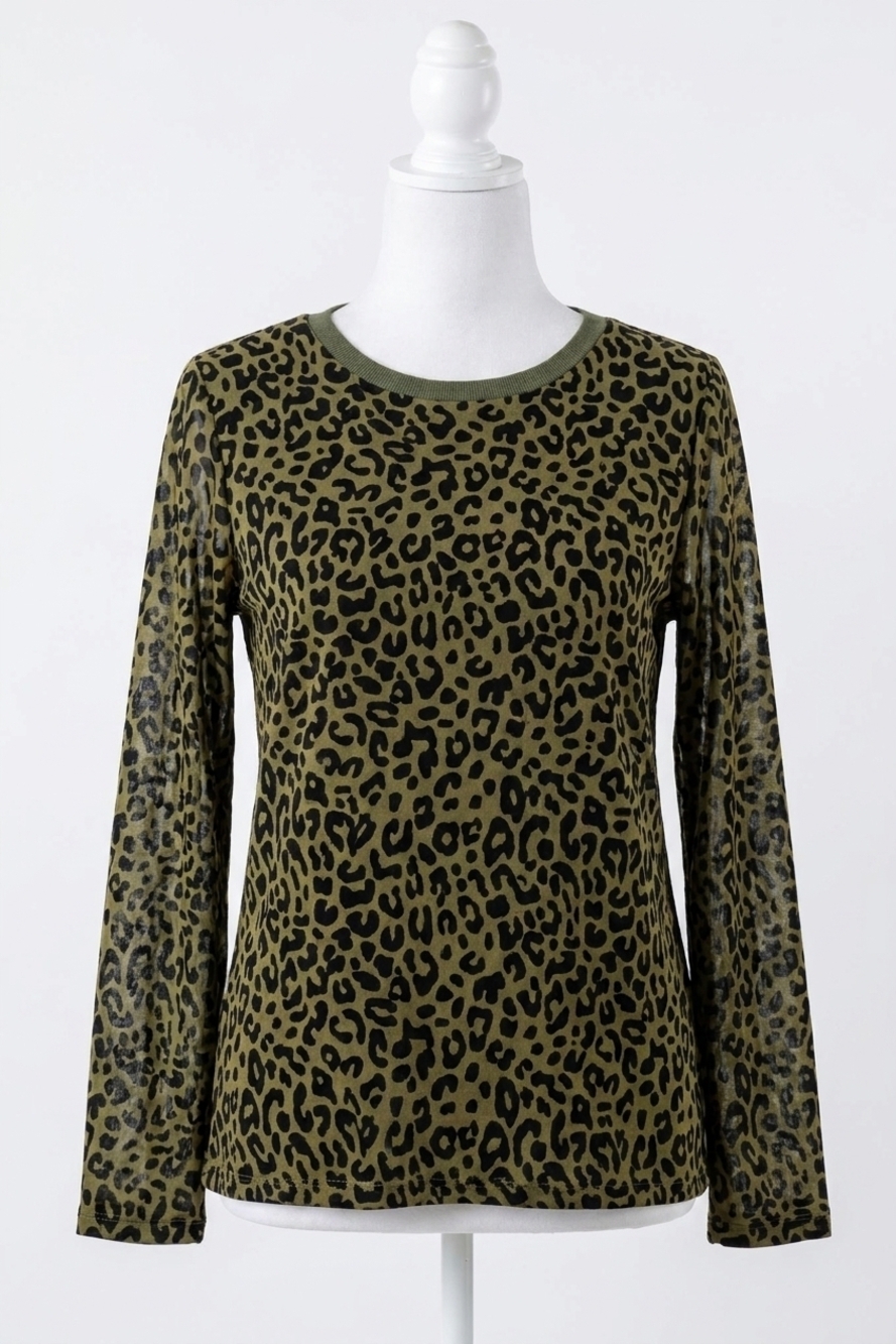 NEW KORI contrasting round animal print top in green